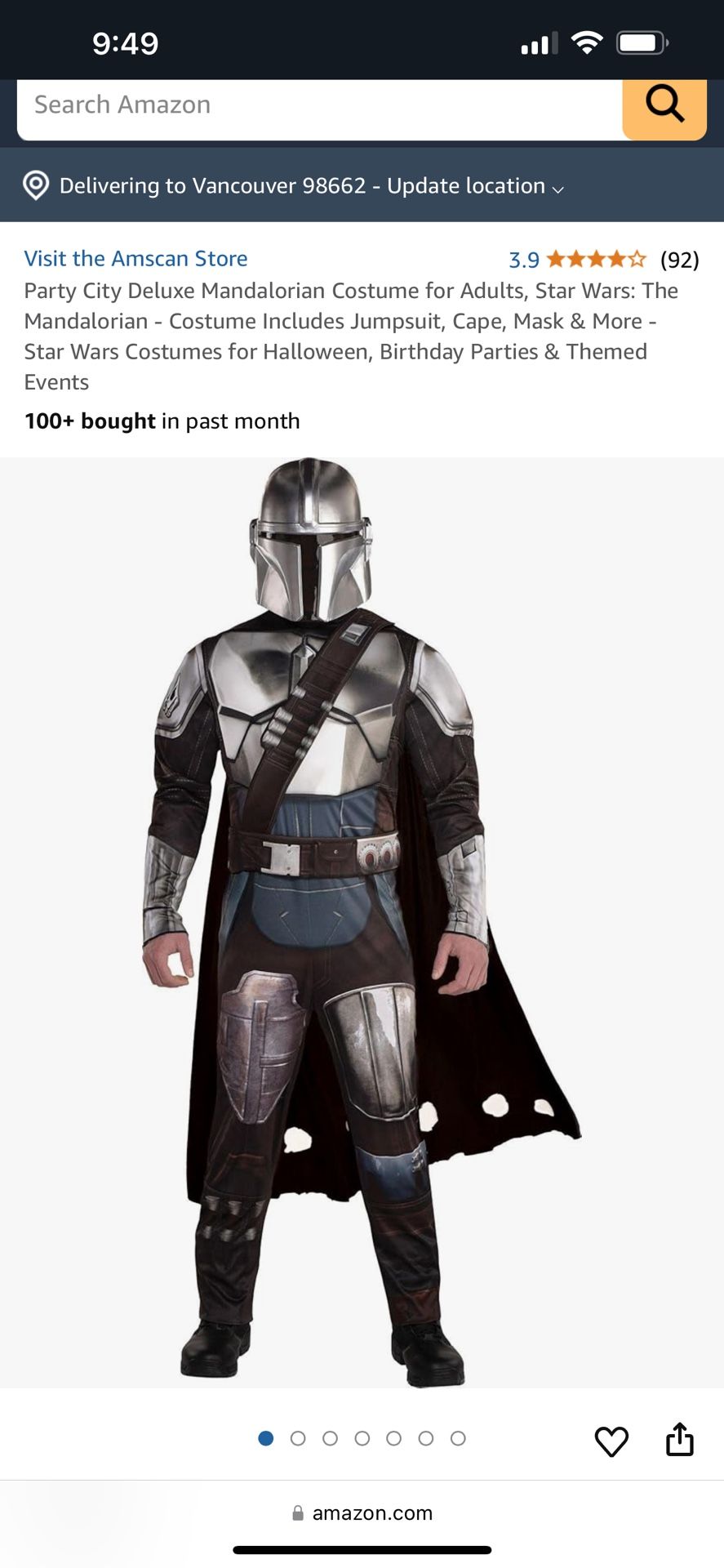 Party City Deluxe The Mandalorian Costume for Adults Star Wars