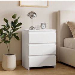 (Only 1) New Small Nightstand with 3 Drawers, Bedroom Storage Dresser, White