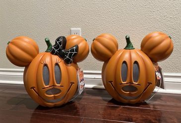 PAIR Disney 2026 Home Depot 14 inch LED Mickey & Minnie Mouse Pumpkin Light SET