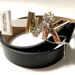 NWT Original MICHAEL KORS Bejeweled Studded Belt Medium Rhinestones Gold Black