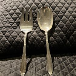 Wm Rogers Mfg Co Original Serving Spoon & Fork Silver-Plate El California 9”