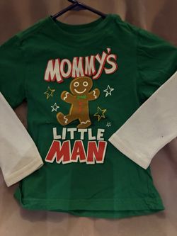 Green long-sleeve shirt with gingerbread design. Holiday time size 4