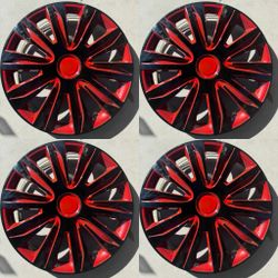 red with black hubcaps rim covers 15” set of 4 pcs fits Toyota honda hiuday nissan kia ford chevy and more… tapas de rin polveras tapa cauchos