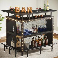 Tribesigns L-Shaped Home Bar Unit, Liquor Bar Table with Glasses Holders & Shelves