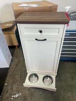 NEWOWNDS Tilt Out Trash Can Cabinet 10 Gallon Hidden Trash Garbage Can Cabinet with Drawer,Pet Proof Hidden Garbage for Kitchen,Laundry Bathroom (Whit