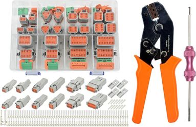 217PCS 12 Kits Deutsch DT Connector Kit with Crimper & Terminal Removal Tool - IP68 Waterproof 2 3 4 6 8 12 Pin Automotive Electrical Connectors & Siz