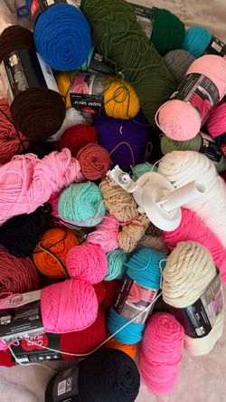 Large Acrylic Yarn Lot + Yarn Winder