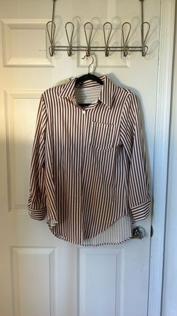 Brown and White Striped Button-Down Shirt