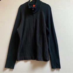 Hugo Boss Zip Up Sweater Mock Neck Cotton Blend Cardigan Sz XL