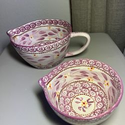 Temptations by Tara Two Bowls Floral Lilac Purple excellent condition