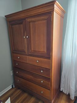 Armoire, nightstand, queen headboard