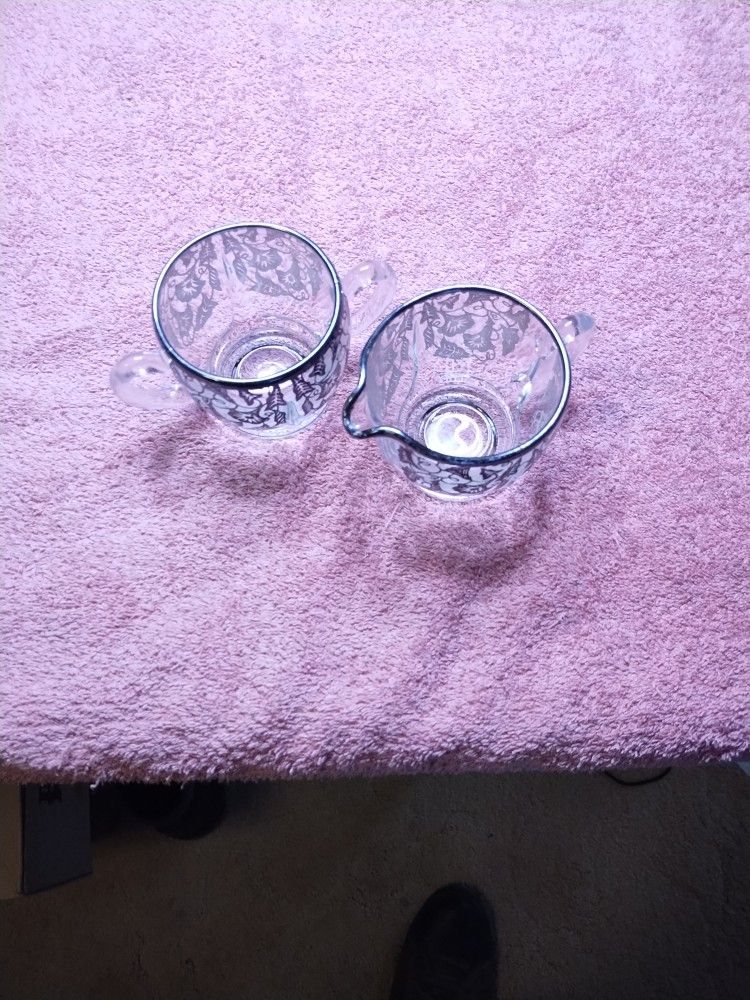 Sugar And Creamer With Sterling Silver Overlay