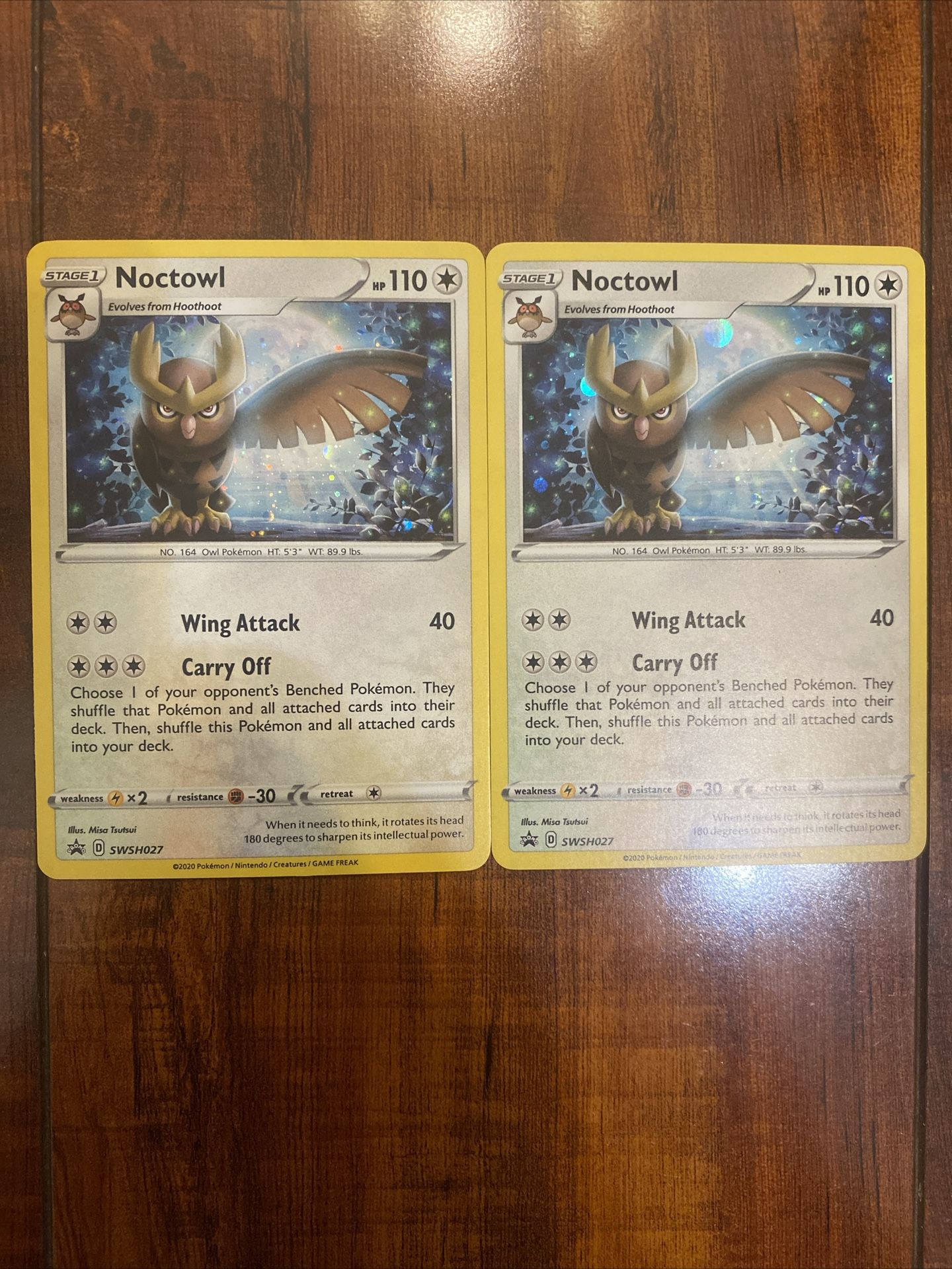 Pokemon Noctowl SWSH027 Black Star Promo Cosmos Holo Lot of 2 NM 🦉