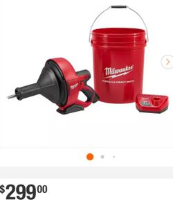 Milwaukee M12 12-V Lithium-Ion Cordless Drain Snake Auger W/ (1) 1.5Ah Battery, 5/16 in. x 25 ft. Cable, Charger, & 5 Gal. Bucket