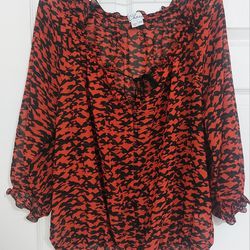 Red/black Peasant Blouse, Size 16w