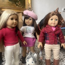 American Girl Dolls (Jade, Grace, Sage, and their dog Pepper)