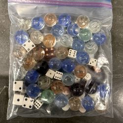 Large Lot of Glass Marbles & Dice