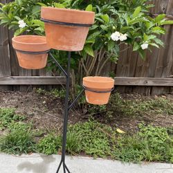 Metal 3 Flower Pots Decorative Stand 38”H