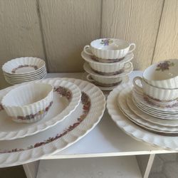 Vintage Spode "Rose Briar" Made in England lot of various plates , platter, tea cups and more