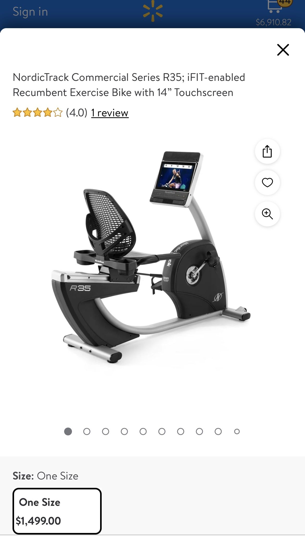 NordicTrack Commercial Series R35; iFIT-enabled Recumbent Exercise Bike with 14” Touchscreen