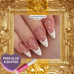 Ballet French Rhinestone Medium length Press On Nails 24 Pc Set - FREE GLUE & BUFFER