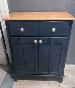 Navy Blue Cabinet with Wood Top