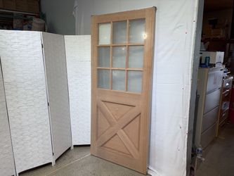 NEW! 36″ x 80″ Farmhouse Universal Handle 9 Lite Clear Glass X-Panel Unfinished Wood Front Door