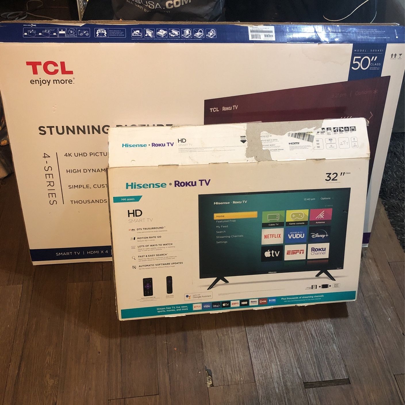 50”  4k TCL Roku Tv     32” Hisense Roku Tv