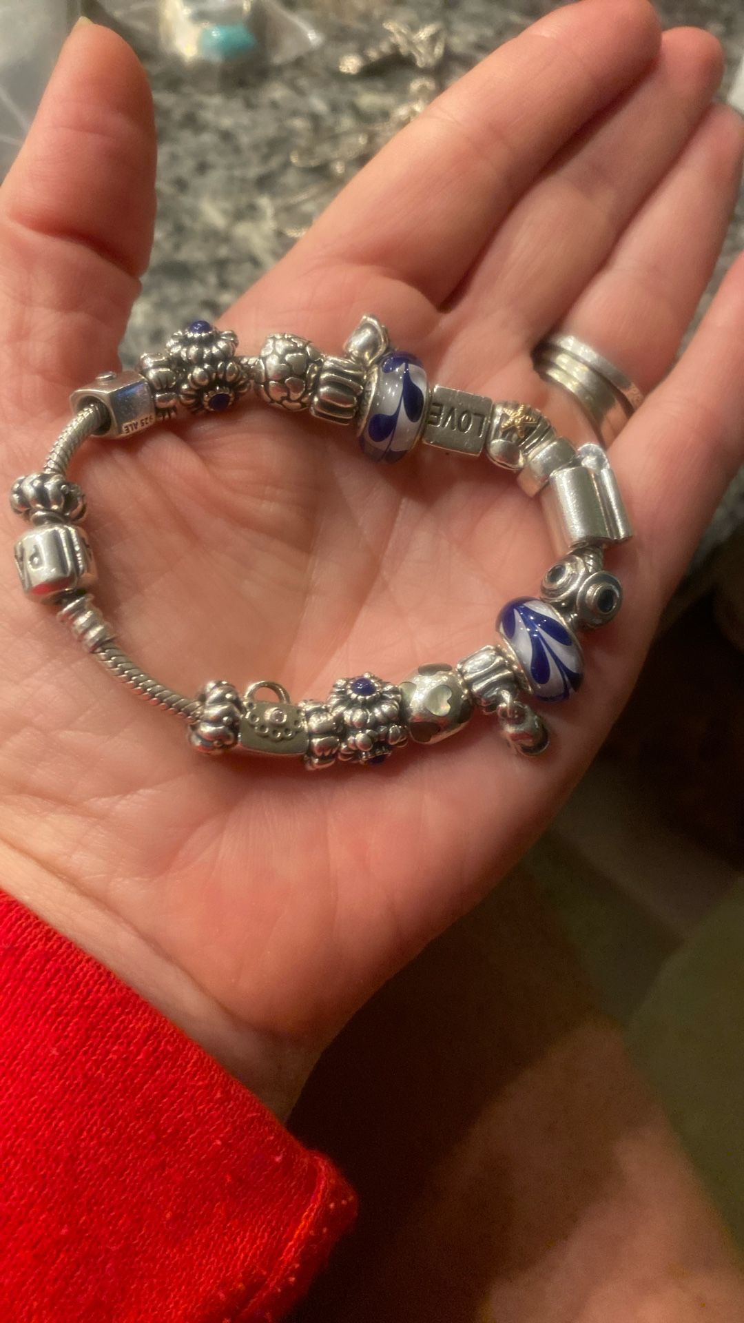 Silver Best Friends murano glass multi charm Pandora bracelet 