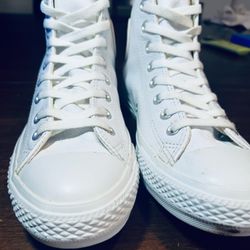 Converse All Star Chuck Taylor Men’s White Leather Hi-Top Shoes Size 8