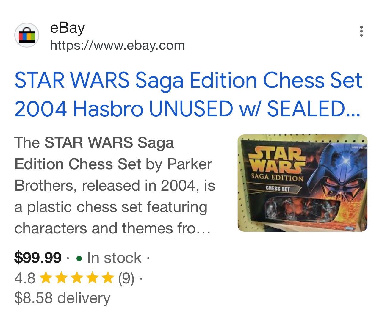 STAR WARS Saga Edition Chess Set 2004 Hasbro UNUSED w/ SEALED...