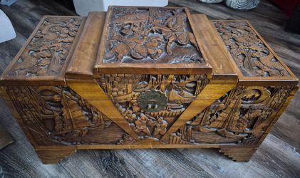 Vintage Chinese Carved Camphor Wood Chest