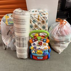  Baby Essentials Bundle (New & Like New) | Crib Mattress, Walker, Clothes
