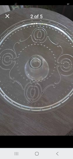 clear glass cake stand on a pedestal base.