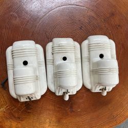 Three 1920s Vintage Art Deco Porcelain Wall Scones