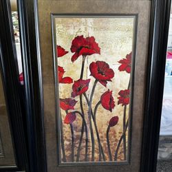Large Framed Red Floral Art Prints (Pair or Single)