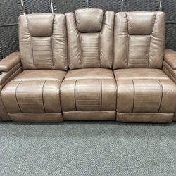 Leather Couch - Power Reclining Sofa with Dropdown Console, Cupholders,  & USB, Excellent Condition, Delivery for A Fee, 