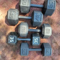 SINGLE HEXHEAD DUMBBELLS  1 OF EACH
 50/ 45 /40/ 35/ 30.   TOTAL 200LBs. 
I WILL SEPARATE 
7111  S. WESTERN WALGREENS 
$200   CASH ONLY.  AS IS