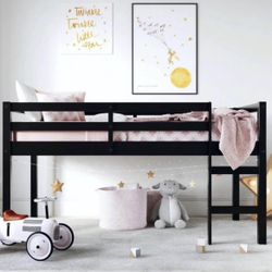 Wood Twin Loft Bed in Black