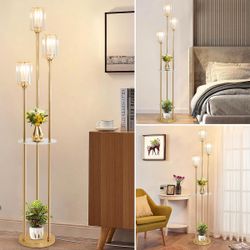 Modern Gold 3-Light Floor Lamp with Acrylic Shelf