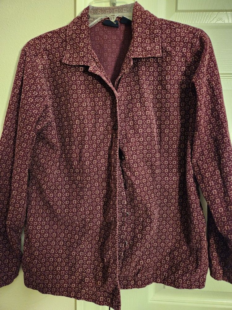 Womens Maroon Button Down Long Sleeve Top
