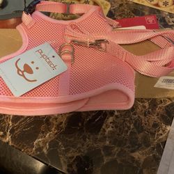 Large pink dog harness and leash