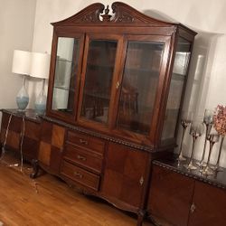 Antique China Cabinet In Wood Light Brown   Wood 