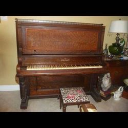 Vintage Antique Kohler & Campbell New York Upright Tiger Wood Piano