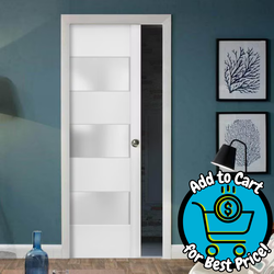 SARTODOORS Slab Barn Door Panel Frosted Glass 3 Lites 36 x 80 inches