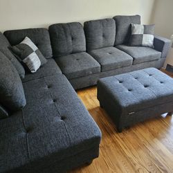 New Box Sectional With Ottoman And Pillows