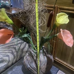 Ornate Ceramic Vase With Floral Arrangement