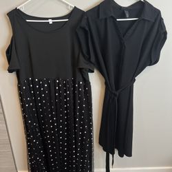 Set of 2 Women’s Dresses, Size 2X polka dot and Size 1X Black 