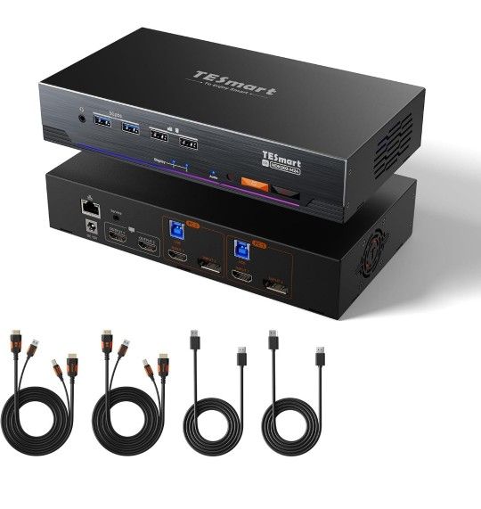 TESmart 4K@144Hz Displayport + HDMI KVM Switch Dual Monitor USB 3.0, HDMI 2.1 & DP 1.4 KVM Switch 2 Monitors 2 Computers 8K@60Hz for Gaming, Support E