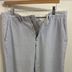 J.CREW Seersucker Striped Blue White Cotton Casual Pants Size 30 Straight Leg